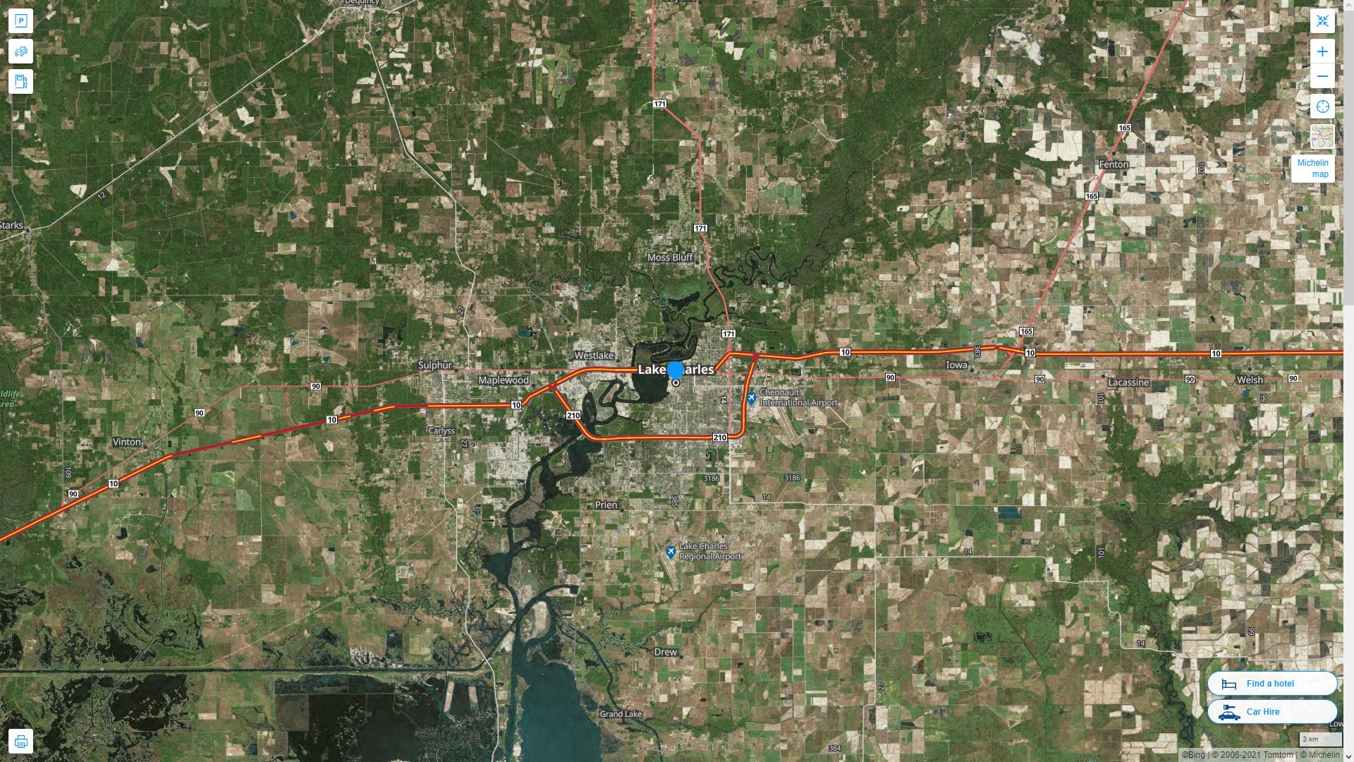 Lake Charles Louisiana Highway and Road Map with Satellite View